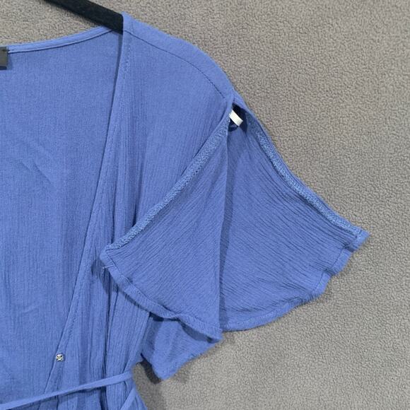 Lulu's Dress M Heart Of Marigold Wrap Denim Maxi Gauzy Rayon Flowy Minimalist - Picture 14 of 14